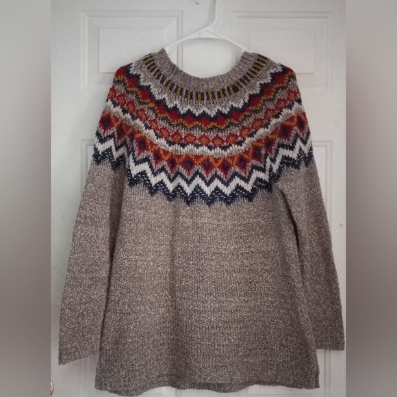 J. Jill Sweater Pullover Southwestern Navajo Fair Isle Nordic Cotton crew neck - Picture 2 of 7